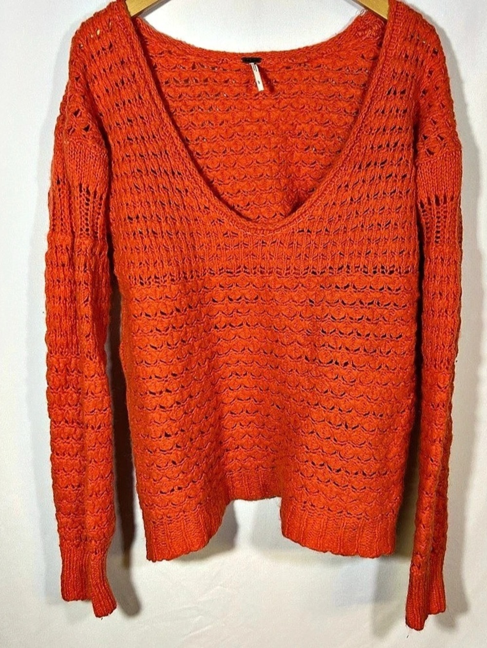 Free People Large Knit Sweater Orange V-neck